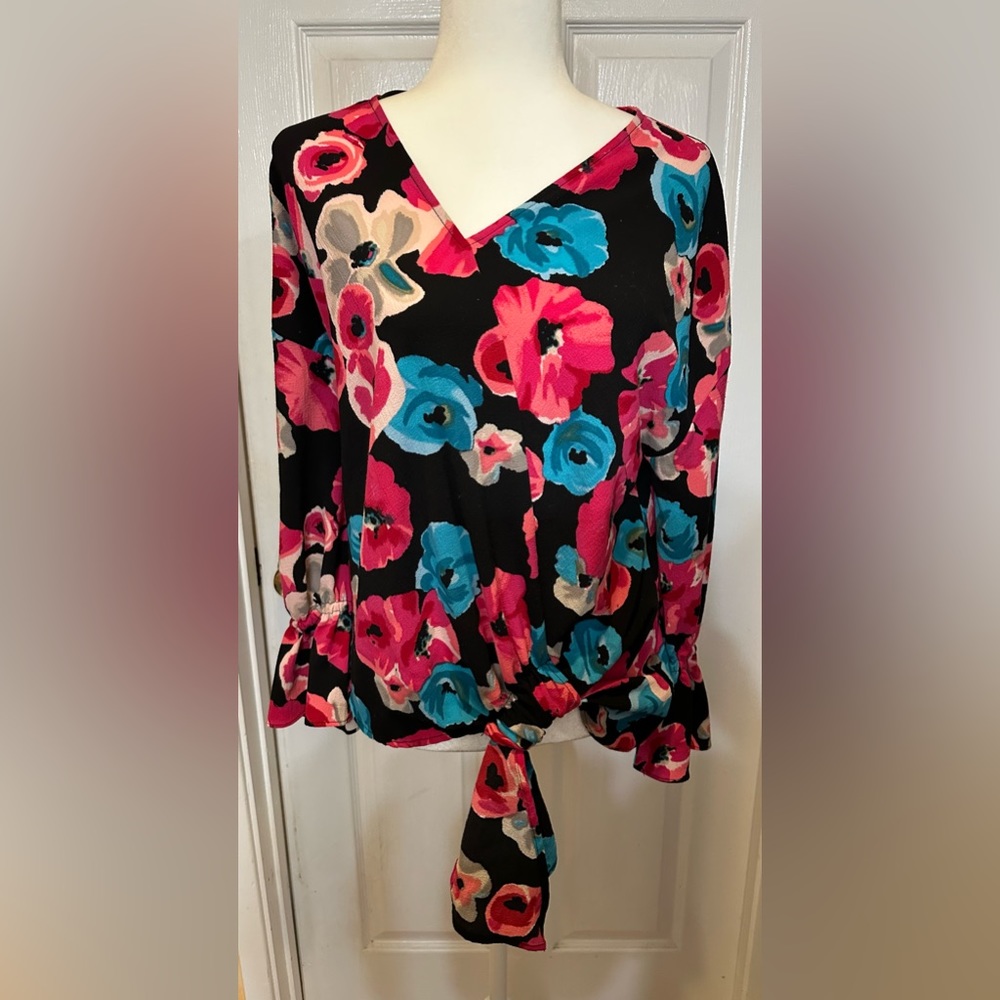Juicy Couture black blue pink floral top summer  tropical colorful size large - Picture 4 of 10